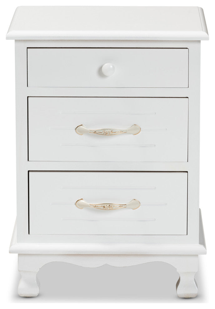 Berat Traditional White 3-Drawer Nightstand