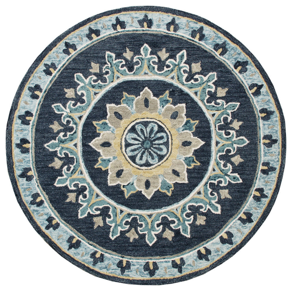 Blue Floral Gardens Medallion Round Rug, 7' Round