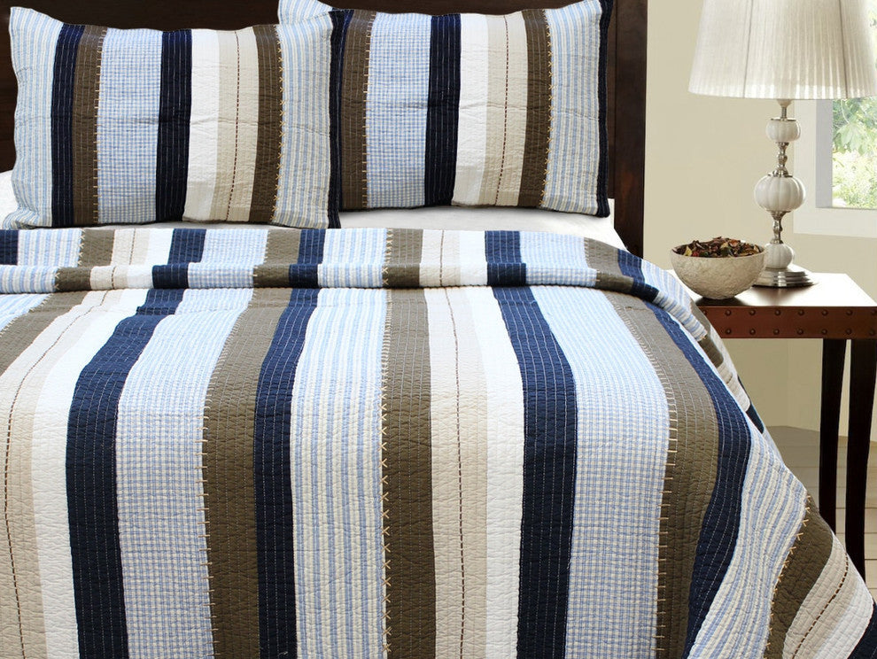 Nathan Stripe 100%Cotton Quilt Set, Twin Set