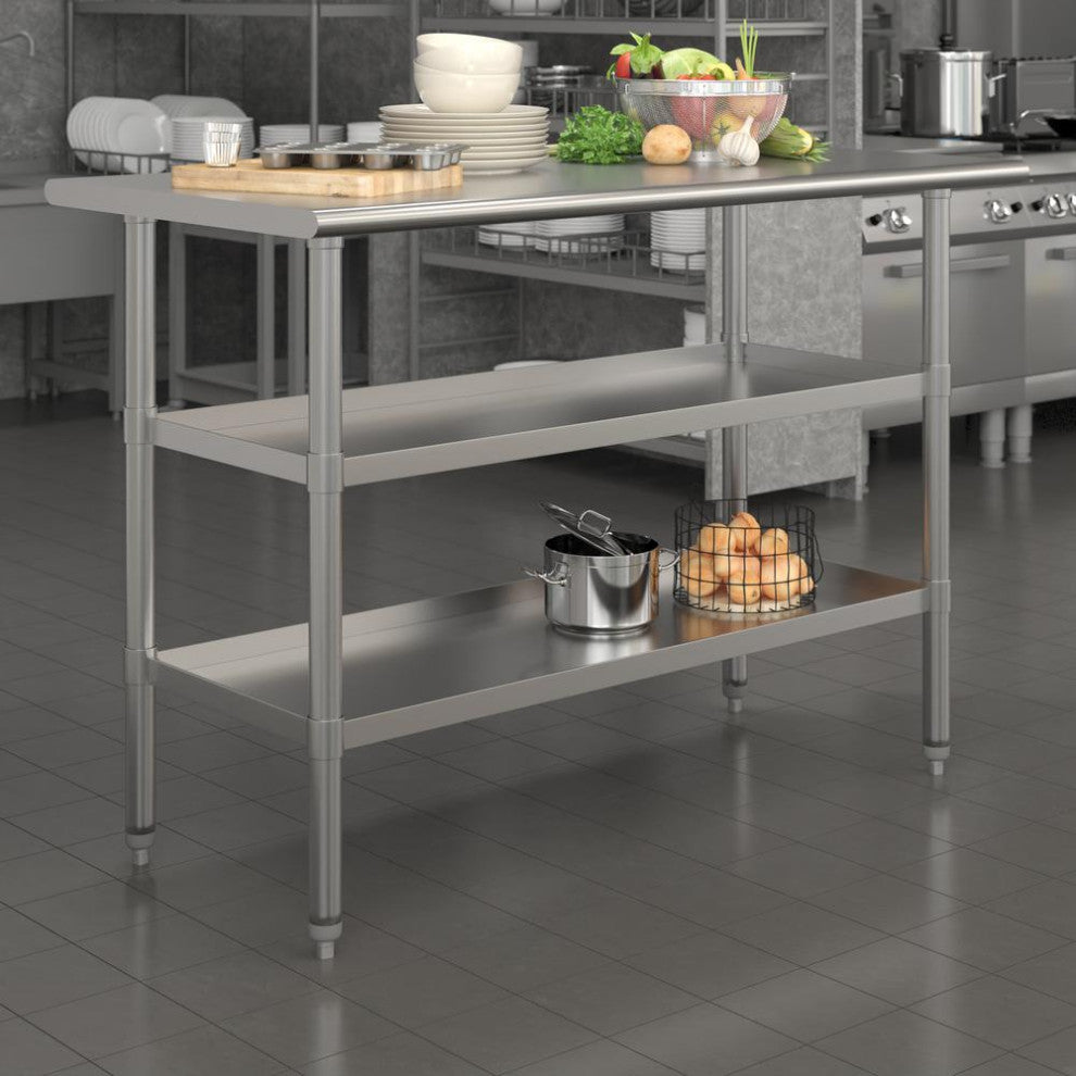 Stainless Steel 18 Gauge Work Table with 2 Undershelves - NSF Certified -...