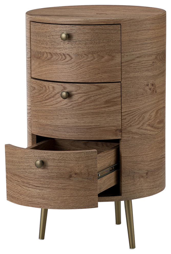 21" Tall Drum 3-Drawer Round End Table with Metal Legs, Gray