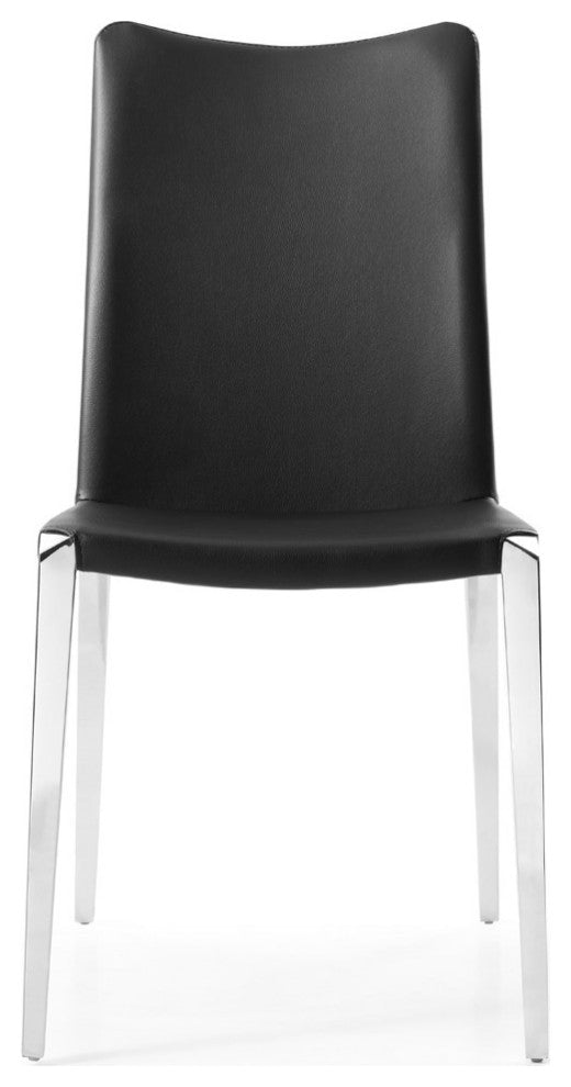Modern Jordan Dining Chair Black Leatherette Polished Stainless Steel Base