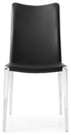 Modern Jordan Dining Chair Black Leatherette Polished Stainless Steel Base