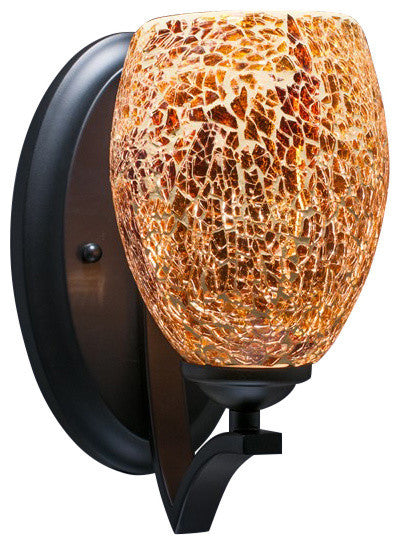 Zilo Wall Sconce, Matte Black, 5" Gold Fusion Glass
