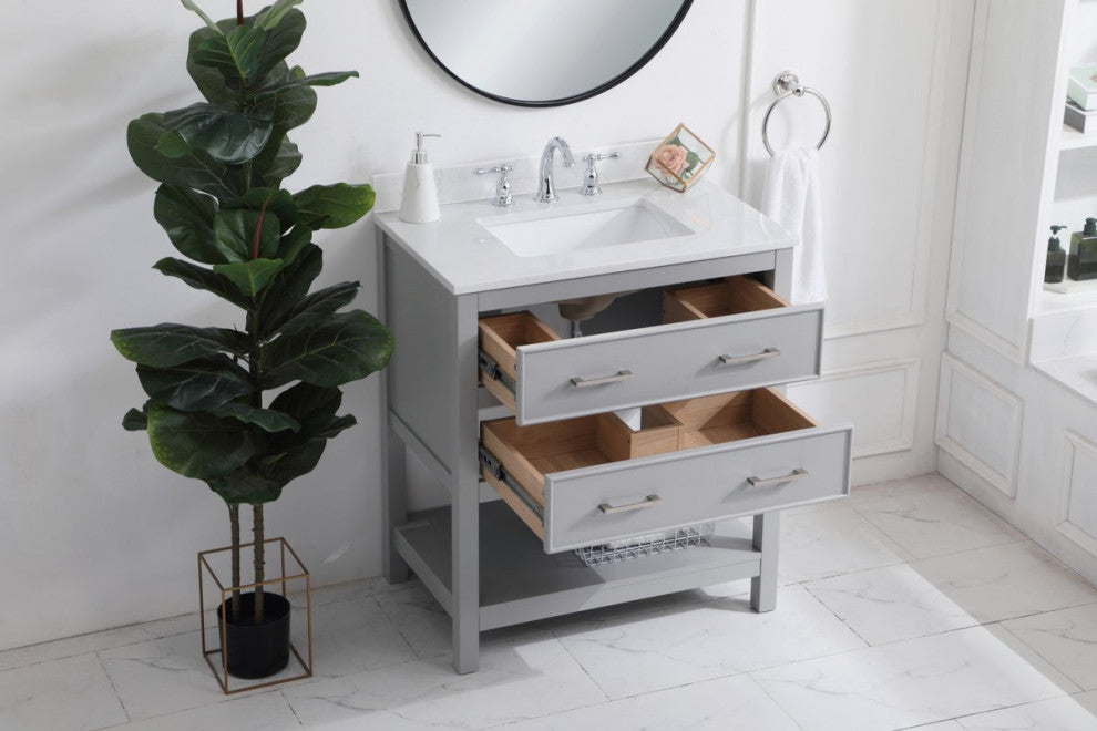Skylar 30" Single Bathroom Vanity, Gray With Backsplash