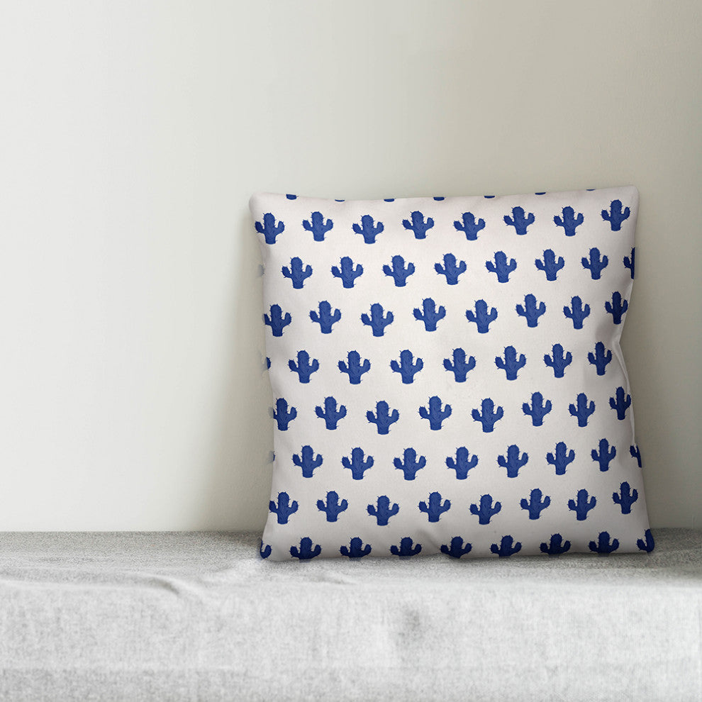 Blue Watercolor Cacti 18x18 Spun Poly Pillow