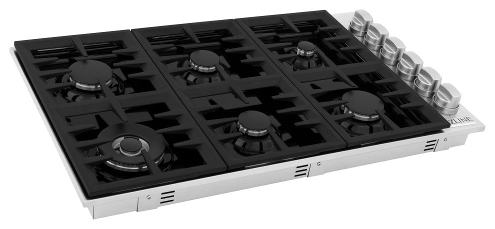 ZLINE 36" Dropin Gas Stovetop with 6 Gas Burners and Black Porcelain Top