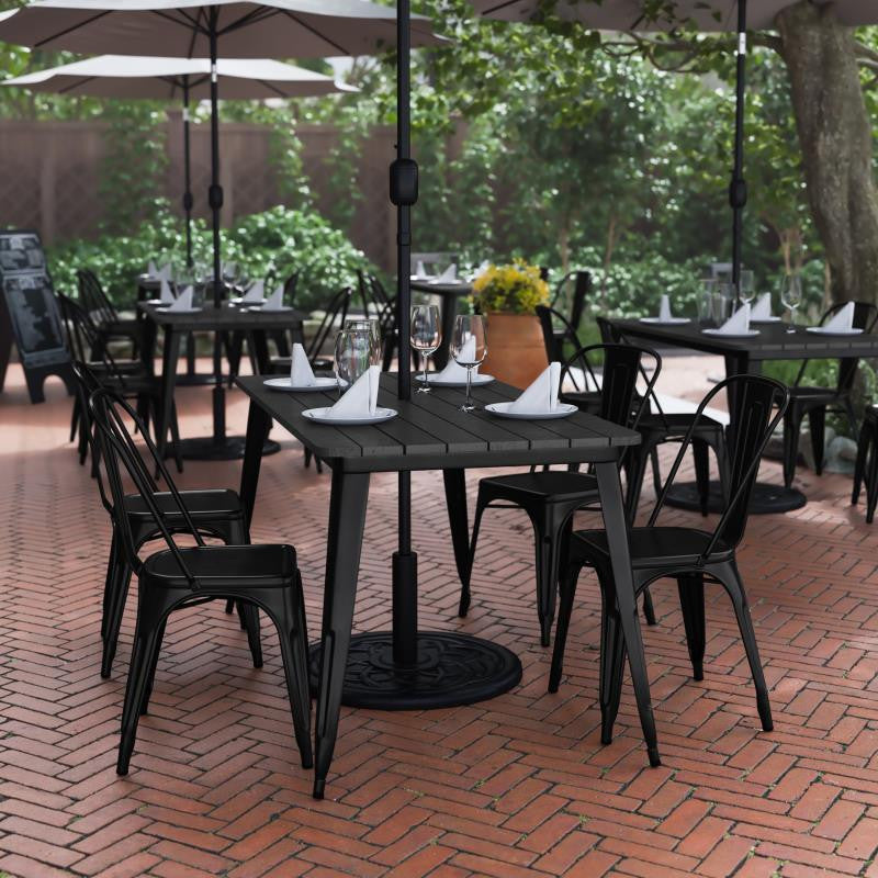 Declan Commercial Indoor/Outdoor Dining Table with Umbrella Hole, 30" x 60", Black