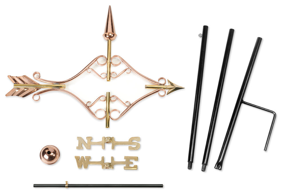 Polished Copper Victorian Arrow Weathervane, Garden Pole