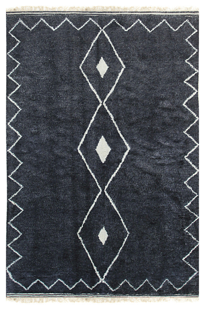 EORC Charcoal Hand Knotted Wool Moroccan Berber Moroccan Rug 8'x10'