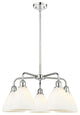 Bristol Glass-5 Lt 26"Stem Chandelier-Polished Chrome Finish-Matte White Shade