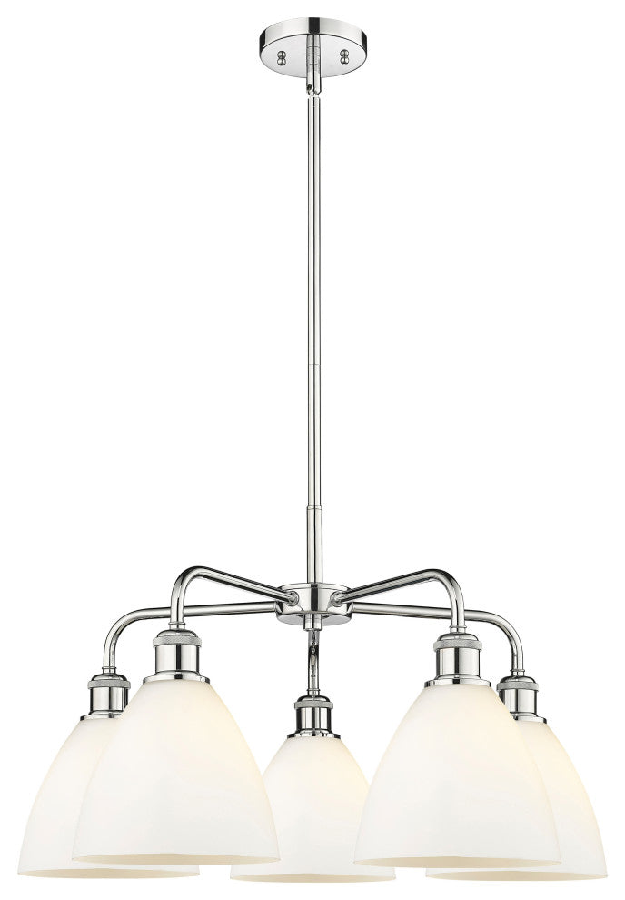 Bristol Glass-5 Lt 26"Stem Chandelier-Polished Chrome Finish-Matte White Shade