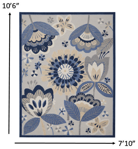 8 x 11' Blue and Gray Indoor Outdoor Area Rug