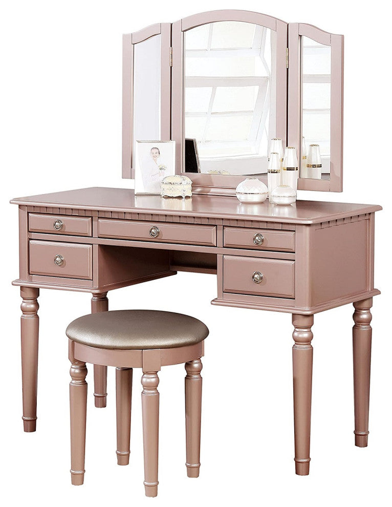 Vanity Set With Stool, Rose Gold
