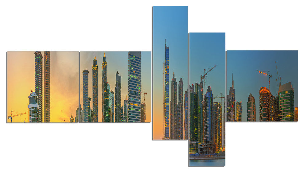 Business Bay and Downtown Dubai, Cityscape Canvas Art Print, 60"x32", 5 panels