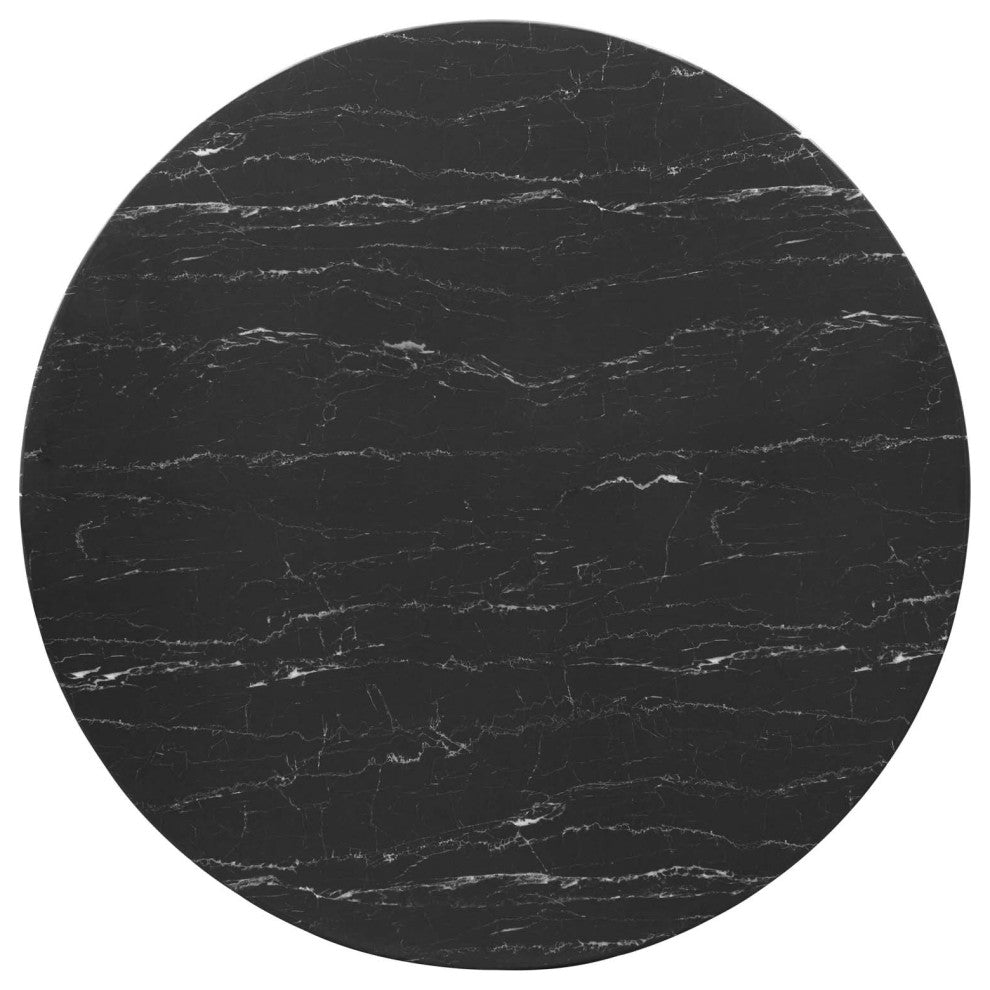Dining Table, Round, Artificial Marble, Metal, Gold Black, Modern, Cafe Bistro