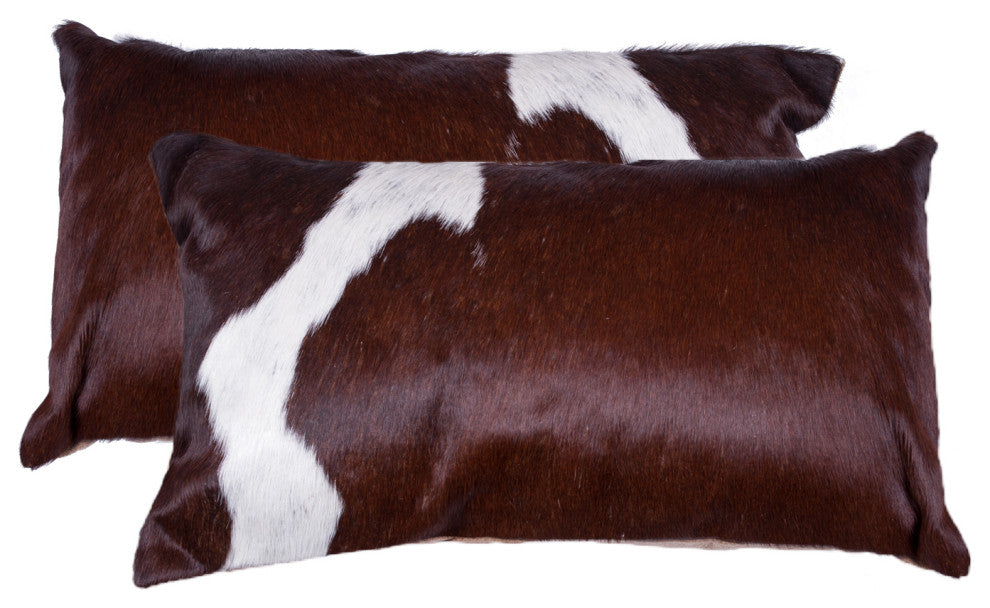 12"x20"x5" Salt and Pepper Chocolate and White Cowhide Pillow, Set of 2