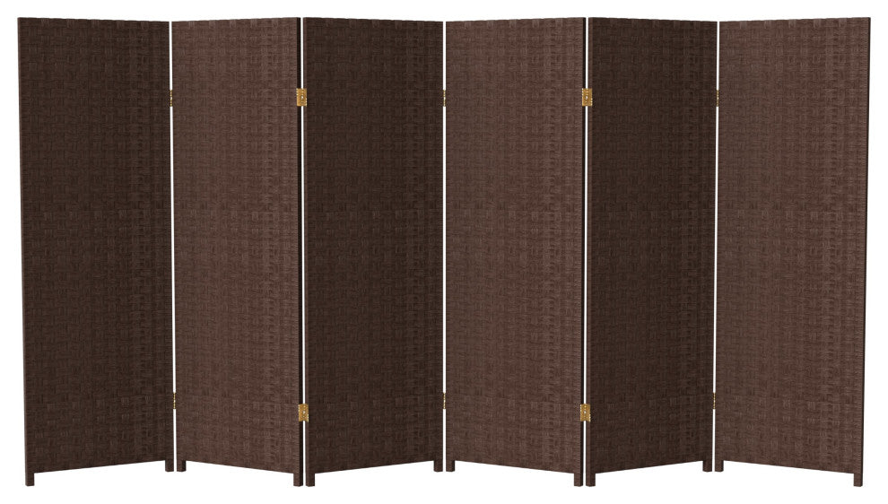 4' Tall Woven Fiber Room Divider, Dark Mocha, 6 Panel
