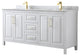 72" Double Bath Vanity, White, White Carrara Countertop, Sinks, Gold Trim