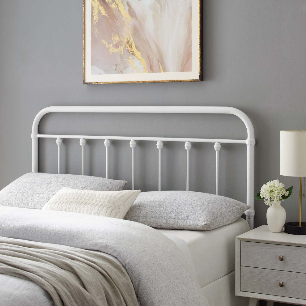 Headboard, King Size, Metal, White, Modern Farmhouse, Bedroom Master Suite