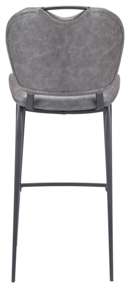 Bar Stool Chair Barstool, Faux Vinyl Leather, Steel, Vintage Gray, Black
