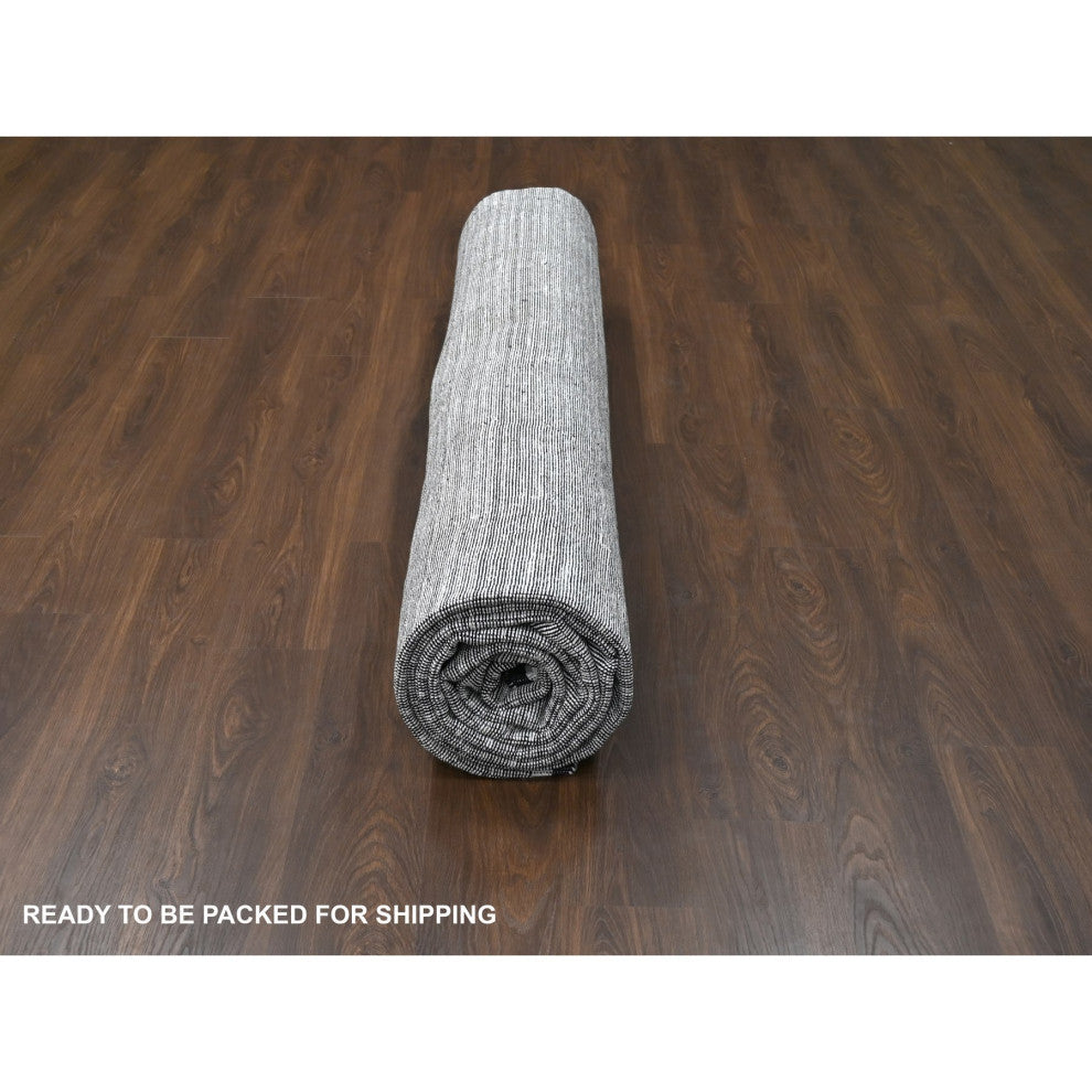 Ivory and Black Wool and Silk Hand Loomed Modern Oversize Oriental Rug 12'2"x15'