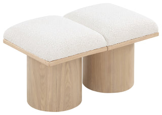 Pavilion Boucle Fabric Upholstered 2-Piece Modular Bench, Cream, Natural Finish