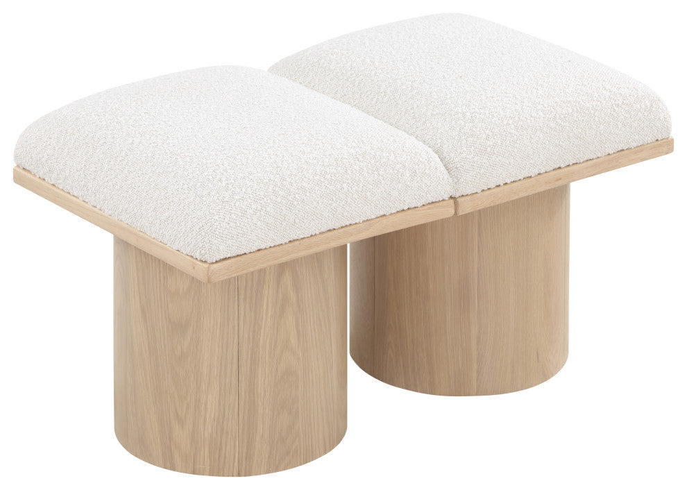 Pavilion Boucle Fabric Upholstered 2-Piece Modular Bench, Cream, Natural Finish