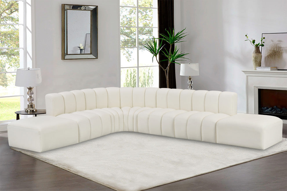Arc Vegan Leather Upholstered 7-Pc. L-Shaped Modular Sectional, Cream