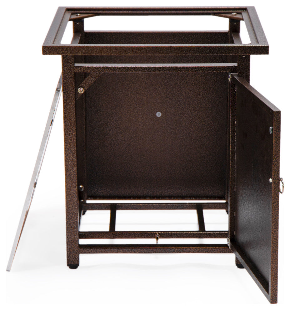 LeisureMod Walbrooke Square Fire Pit Table and Tank Holder, Brown