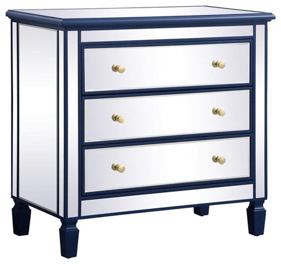 Elegant MF6-1019BL 33"Mirrored 3 Drawer Chest, Blue