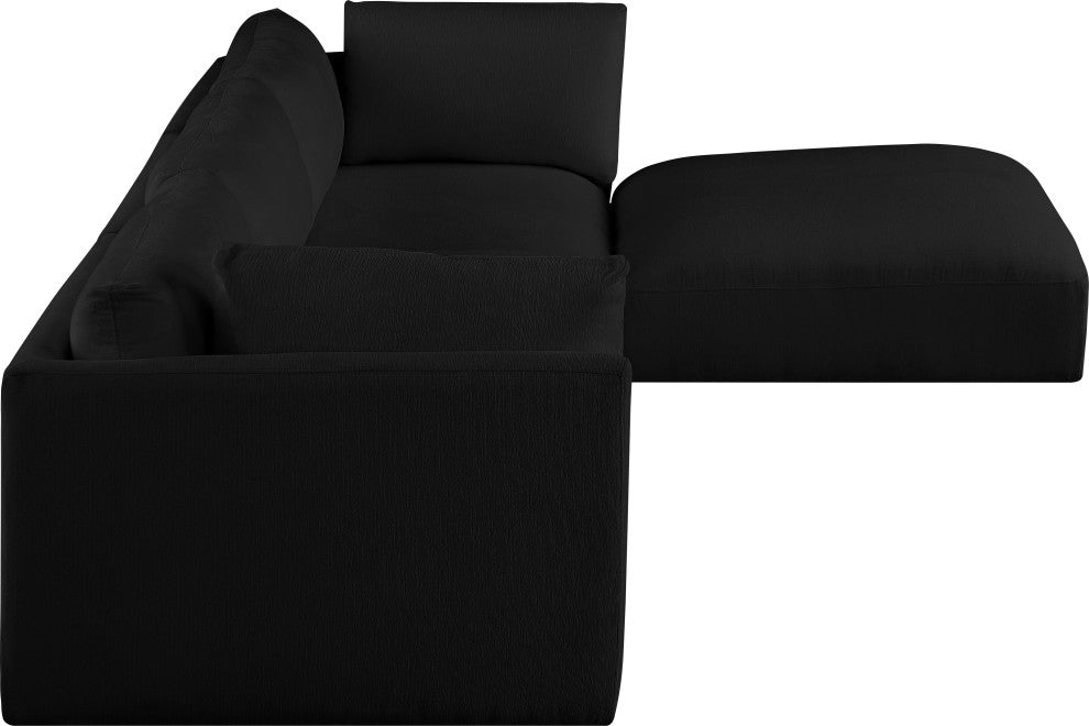 Ease Fabric Upholstered L-Shaped Modular Sectional, Black, 3 Piece: 2 Corner, 1 Armless, 1 Ottoman