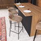 LeisureMod Servos Barstool With Faux Leather Seat and Iron Frame Set of 2, Sand Brown