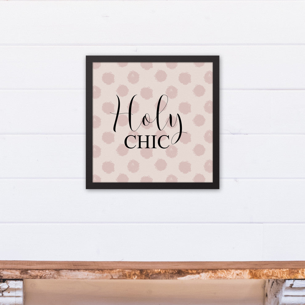 Holy Chic Pink Polka Dots on Cream 13.73x13.73 Black Framed Canvas