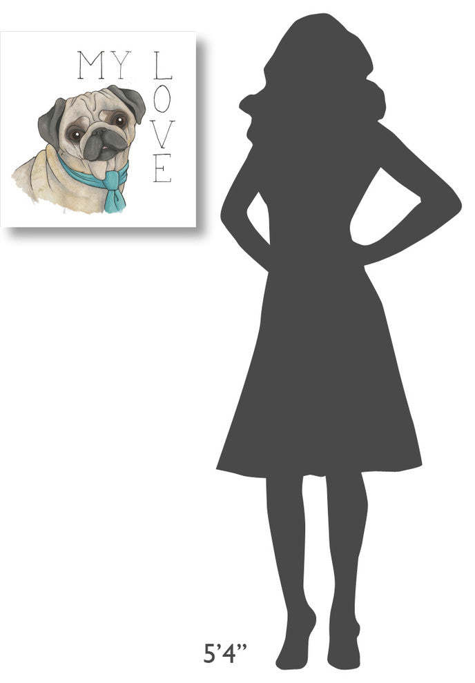 "Puppy Love Pug Color" Digital Paper Print by Elyse DeNeige, 20"x20"