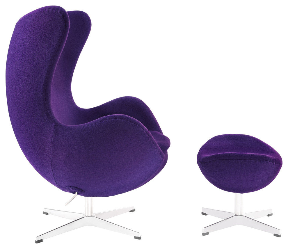 Modern Contemporary Living Room Lounge Chair and Ottoman Set Purple