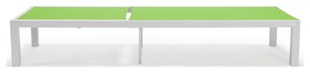 LeisureMod Marlin Patio Chaise Lounge Chair With White Frame, Green