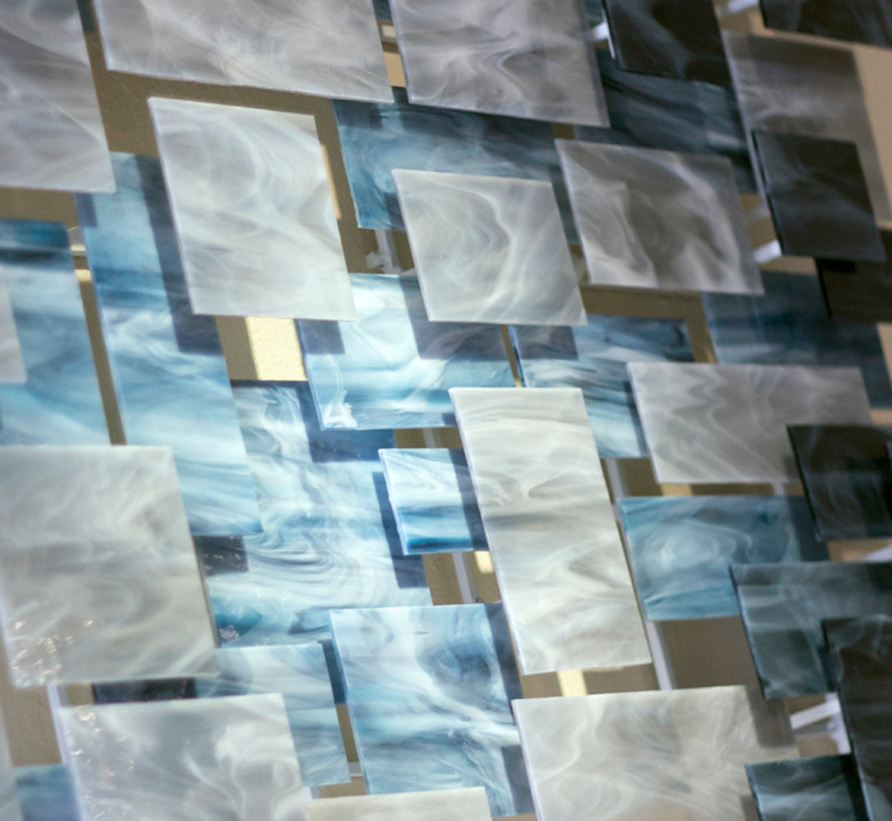 Modern Glass and Metal 3D Wall Sculpture "Arctic", 71"x44"x4"