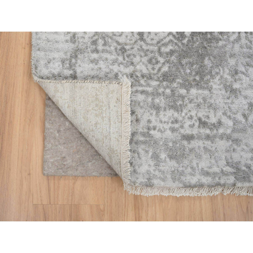 Gray Wool and Silk Broken Persian Design Hand Knotted XL Runner Rug, 2'7"x20'0"
