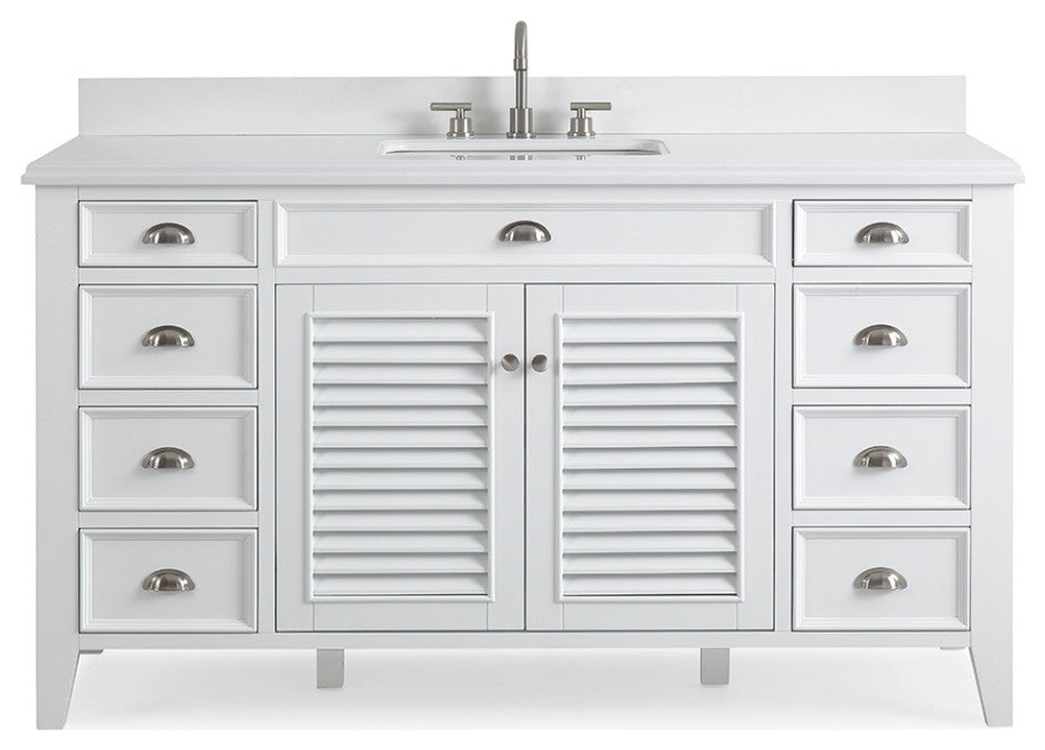 Contemporary Style White Kalani Bathroom Vanity, 60"