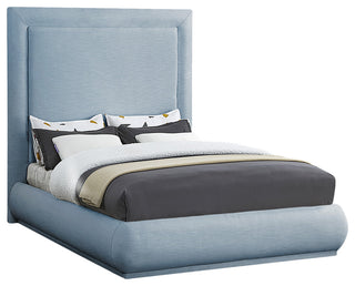 Brooke Linen Textured Fabric Upholstered Bed, Sky Blue, Queen