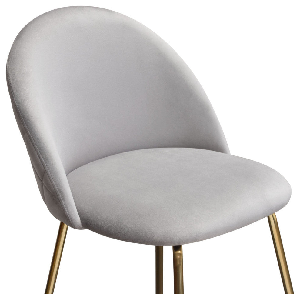 Lilly 2 Counter Height Chairs With Gold Metal Legs, Gray Velvet
