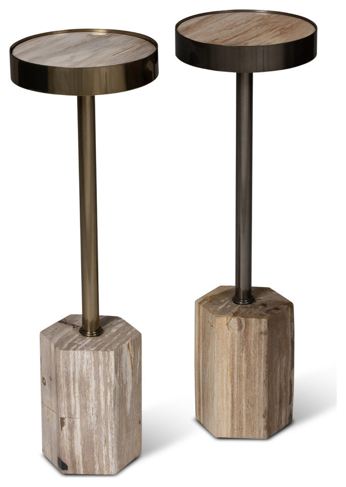 Relique Dinah Drink Table, Nickel Frame, Natural Light Top