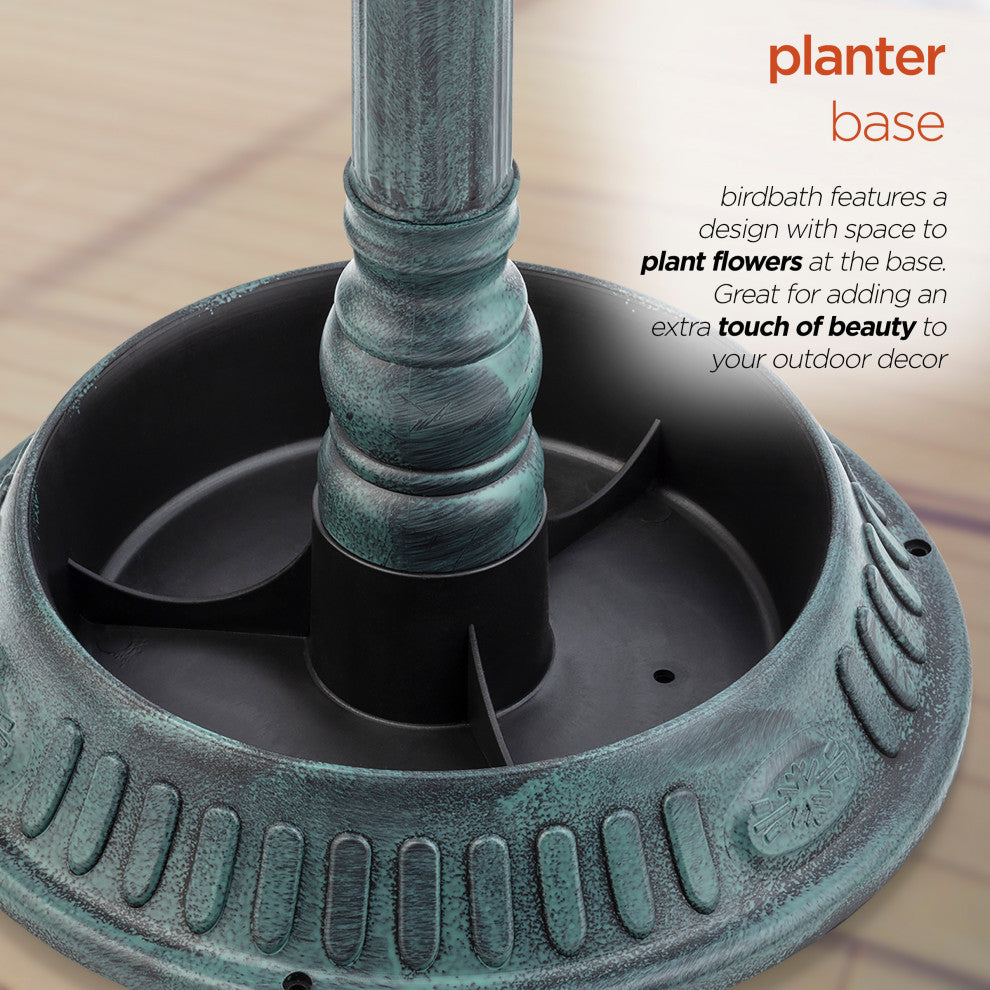 25" Tall Outdoor Birdbath with Planter Yard Statue