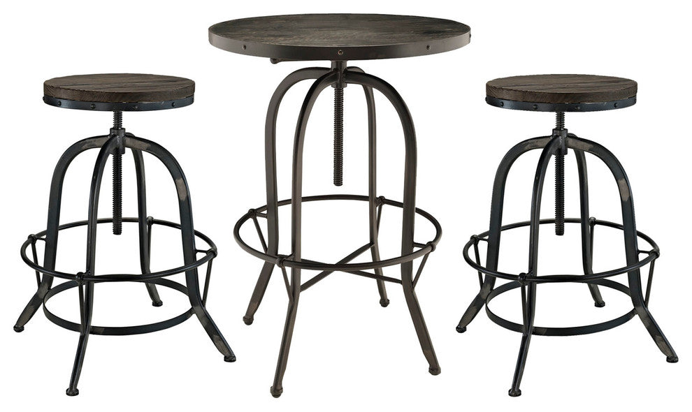 Industrial Modern Dining Bar Table 3-Piece Set, Black Metal