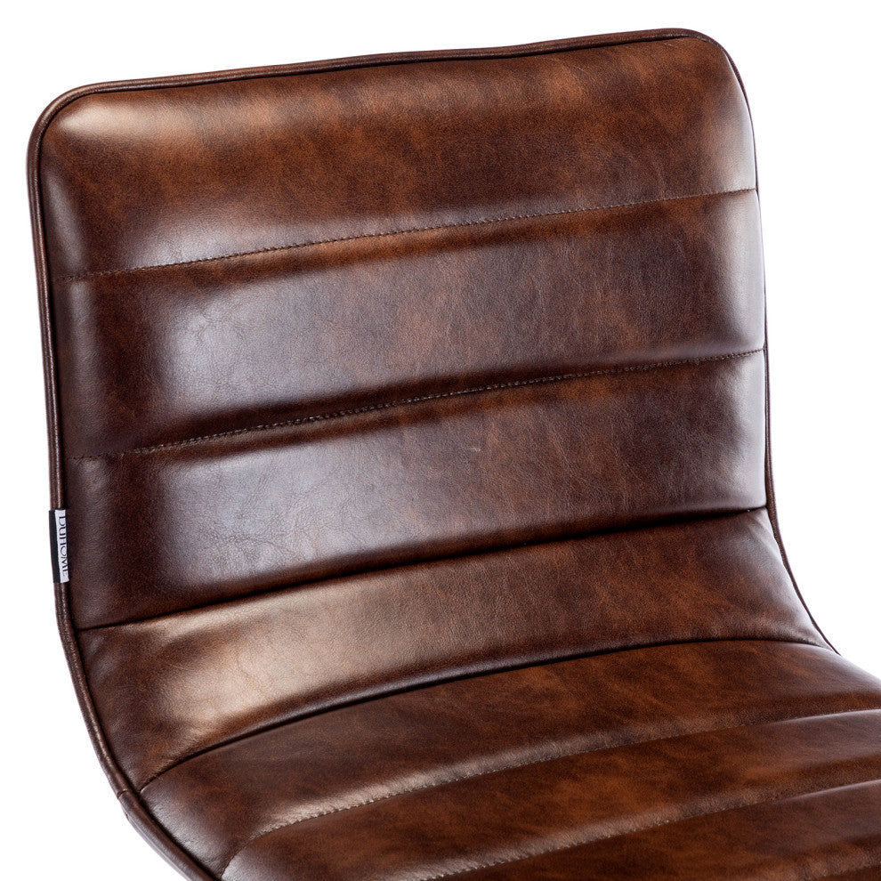 1 x Horizontal Stitched Faux Leather Bar Stool, Dark Brown
