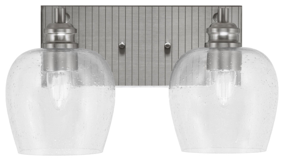 Edge 2-Light Bath Bar, Brushed Nickel Finish, 6" Clear Bubble Glass