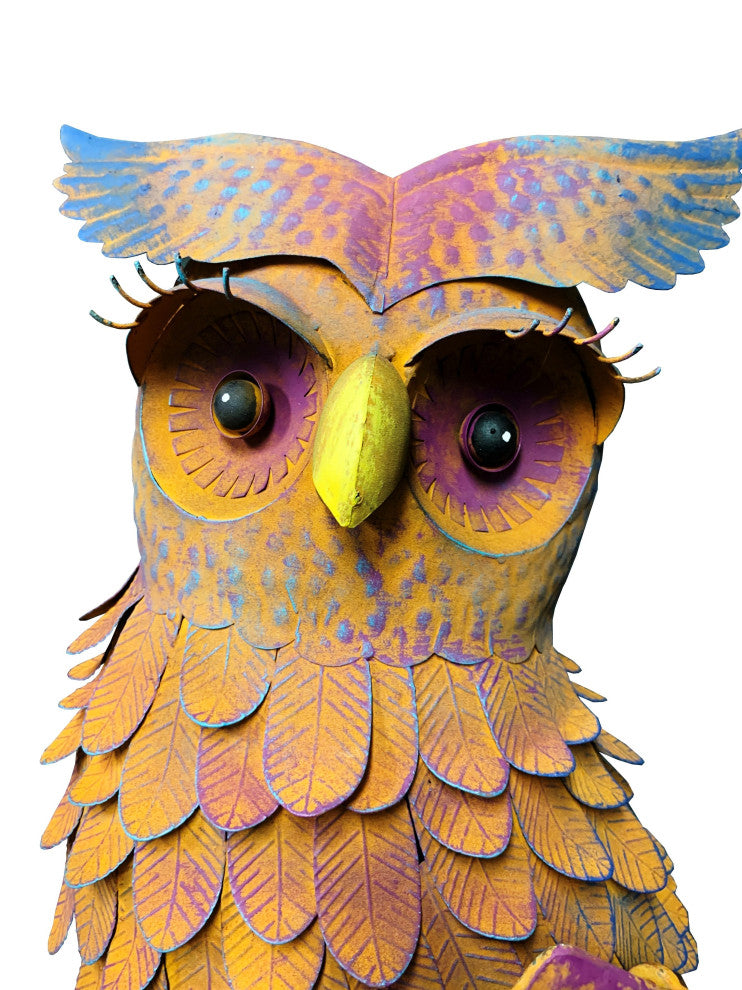 Metal Flying Big Owl Rustic Rocker Garden Stake Outdoor Yard Sculpture
