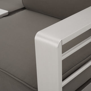 GDF Studio Crested Bay Outdoor Aluminum Loveseat Sofa with Tray