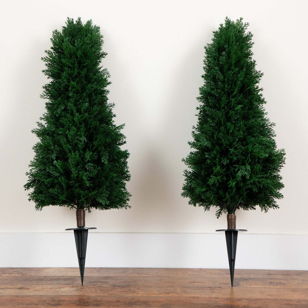 3ft. UV Resistant Artificial Cedar Plant With Ground Stake Set of 2